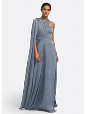 baratos Vestidos de Noite-Vestido de Festa Longo A-Line Elegante Vestido Formal Casamento Sem Mangas Ombro Único Capas Satin Stretch com Pregas