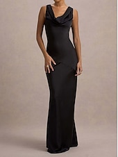 abordables Robe de cocktail-Femmes Robe Longue Maxi Robe Robe de Cocktail Mode Moderne Soirée Fête du thé Mince Uni Sans manches Col en V Noir Été