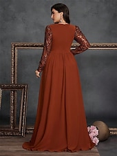 cheap BLUE-A-Line Plus Size Dresses Elegant Curve Dress Formal Wedding Floor Length Long Sleeve V Neck Chiffon with Sequin
