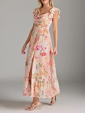 baratos Vestidos para Madrinhas-Vestido de Madrinha em A Decote V Sem Mangas Elegante Comprimento do Tornozelo Chiffon com Pregas  Rendas  Pregas