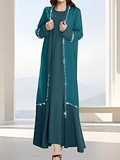 preiswerte Mamas Kleidersets-Zweiteilig A-Linie Brautmutterkleid Formell Elegant Einfach luxuriös U-Boot-Ausschnitt Bodenlang Satin Organza Langarm mit Kristalle 2025