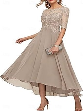 preiswerte Bodenlänge-A-Linie Brautmutterkleid Elegant Rundhalsausschnitt Knöchellänge Spitze Halbarm mit Einfarbig 2025