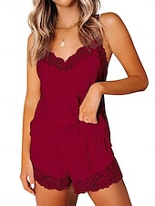 billige Søvnoverdeler og -nederdeler for kvinner-Dame Pyjamas Sett Fritid Komfort Ren farge Blonde Elastisk midje Stropp Topp Shorts Hjem Daglig Ermeløs stropper Svart Hvit Rosa Vin Sommer Vår Normal