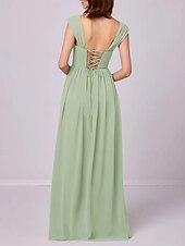 baratos Vestidos para Madrinhas-Vestido de madrinha linha A, alças, sem mangas, elegante, longo, chiffon, com pregas / franzido, 2025