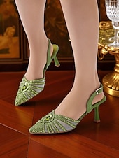 abordables Années 1920-Escarpins à talons hauts en strass verts inspirés de Gatsby des années 1920 pour femmes – Chaussures de soirée à bride arrière en maille Art déco pour cocktails ou événements rétro