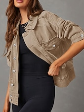ieftine jachete casual-Pentru femei Sacou Comfortabil Buzunar Nasturi Modern Casual Simplu Vacanță Stradă Ieșire Sfârșit de săptămână Cu Un Nasture Regulat Răsfrânt Fit regulat Manșon Lung Îmbrăcăminte exterioară Negru Alb