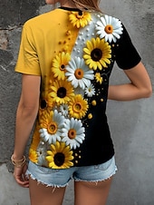 abordables T-shirt floral-Femmes T-shirt Fleuri Graphique Plantes ancien Élégant Classique Manche Courte Col ras du cou Col rond Hauts Réguliers Quotidien Imprimé Noir et blanc Jaune Bleu Violet Fuchsia Été Printemps