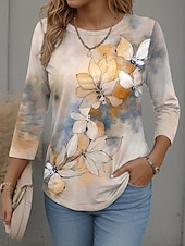 billige Blomster t-skjorte-Dame T skjorte Blomstret Grafisk Planter Stilfull Moderne Fritid Langermet Crew-hals Vanlige topper Daglig Helg Trykt mønster Gul Rosa Lilla Grønn Vår Høst