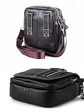 cheap Men&#039;s Bags-Men&#039;s genuine leather messenger bag with zipper pocket, Retro style, Can be inserted into the belt to use as a waist bag, Suitable for outdoor travel, Hiking, Camping or western cowboy wear