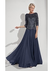 economico Lunghezza del pavimento-Linea ad A Abito da cerimonia per signora Elegante Semplice Minimalista Scollo a Barca Lunghezza al pavimento Chiffon Mezza Manica con Pizzo 2025
