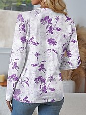 economico T-shirt floreale-T shirt donna manica lunga tunica girocollo floreale grafica alla moda trendy top regolari stampa quotidiana fine settimana blu viola verde estate
