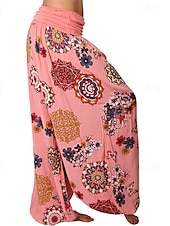 baratos perna larga e cintura alta-Mulheres Calças Calças Harem Calça Palazzo Moda Boho Comprimento total Cintura Média Imprimir Cintura elástica Confortável Micro-Elástica Rua Roupa Diária Para Noite Preto Branco Amarelo Rosa claro