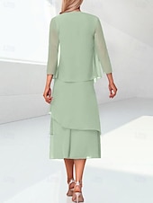 preiswerte Mit Jacke-Strand Hochzeit Salbeischlauch Mutter der Braut Kleid Elegantes Juwelenhals Tee-langes Chiffon 3/4 Langen Ärmel Wickel inklusive mit Raffung 2025 kostenlose Maßanfertigung