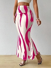 cheap Graphic Skirts-Women&#039;s Skirt Bodycon Fashion Casual Maxi High Waist Skirts Floral Print Stretchy Street Daily Blue Fuchsia Apricot Coffee Summer Polyester