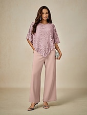 Недорогие Нарядные блузки-Жен. Блуза Нарядные Топы Полотняное плетение Элегантный стиль Рукав до локтя Вырез под горло Обычные топы Свадебный гость Повседневные Кружева Пэчворк Многослойный Румяно-розовый Лето Весна