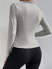 preiswerte Einfarbiges T-Shirt-Damen Bluse Einfarbig Elegant Stilvoll Basic Langarm Rundhalsausschnitt Normale Oberteile Täglich Gerafft Schwarz Weiß Braun Hellgrau Aprikose Sommer Frühling
