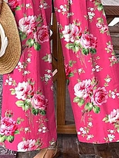 ieftine picior lat și talie înaltă-Pentru femei Pantaloni Pantaloni Palazzo Modă Boho Lungime totală Talie Înaltă Floral Talie elastică Confortabil Comfortabil Micro-elastic Stradă Purtare Zilnică Ieșire Roz Portocaliu Vară Primăvară