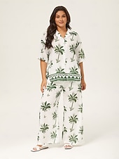 abordables Ensembles deux pièces-Femmes Col de chemise Vacances Tropical Mode Vert XS S M Été