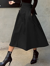 preiswerte Schlichte Röcke-Damen Rock A-Linie Mode Lässig Maxi Hohe Taille Röcke Einfach Tasche Mikroelastisch Straße Täglich Schwarz Armeegrün Khaki Sommer Polyester Baumwollmischung