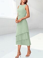preiswerte Mit Jacke-Strand Hochzeit Salbeischlauch Mutter der Braut Kleid Elegantes Juwelenhals Tee-langes Chiffon 3/4 Langen Ärmel Wickel inklusive mit Raffung 2025 kostenlose Maßanfertigung