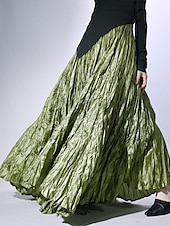 abordables Jupes unies-Femmes Jupe Évasé Mode Maxi Taille Basse Jupes Uni Froncé Micro-Élastique Rue Sortir Violet Noir Rose Crème Automne Polyester