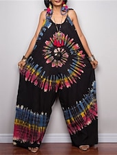 olcso nyomtatott jumpsuit-Női Szabályos Jumpsuitek Alkalmi Batikolt Ujjatlan Széles lábszár Terített nyak Zseb Nyomtatott Utca Napi Normál Fekete Arcpír rózsaszín Sötétkék Nyár