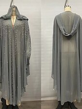 abordables Robes Bohémiennes-Femmes Robe Longue Maxi Robe Robe Décontractée Robe bohème Robe occidentale Mode musulman Extérieur Soirée Fête Coupe régulière Uni manche longue À capuche Blanche Violet Gris Clair Printemps Automne