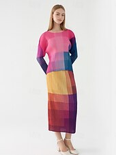billige Grafiske skjørt-Dame الالتفاف Elegant Årgang Mote Fritid Midi Medium Midje Skjørt Gradert Rynket Elastisk Gul Sommer Polyester