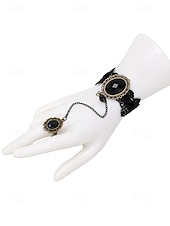 billige Halloween-tilbehør-gotisk blonderarmbåndsring satt med rød edelsten, vintage kjedehåndsmykke til halloweenfest, cosplay og antrekk i retrostil