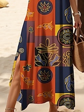 olcso Boho ruhák-Női Midi ruha hétköznapi ruha Nyári ruha A vonalú ruha nyári ruha Csehország Szabadság Alkalmi Tengerpart Laza öltözet Grafika Absztrakt Boho Rövid ujjú V-alakú Sárga Medence Bíbor Narancssárga Nyár