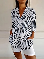 cheap Sexy Tops-Women&#039;s Shirt Leopard Striped Active Daily Stylish Long Sleeve Shirt Collar Regular Tops Daily Holiday Buttons Print White Brown Spring Fall