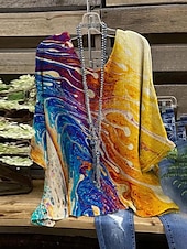 voordelige Vrouwen&#039;s Kunst &amp; Design Tops-Dames Overhemd Ruitjes Stijlvol 3/4 mouw Strakke ronde hals Normale tops Dagelijks Feestdagen Afdrukken blauw Paars Groen Zomer