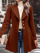 preiswerte Wintermäntel-Damen Mantel Warm Bequem Knöpfe Mode Einfach Straße Ferien Einreihig Lang Umlegekragen Normale Passform Langarm Oberbekleidung Schwarz Aprikose Kaffee Herbst Winter