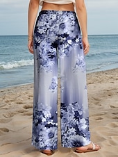 abordables jambe large et taille haute-Femmes Culottes Jambe Large Chinos Pantalons Amples Vacances ancien Mode Longueur complète Taille haute Fleuri Graphique Dégradé Ceinture Élastique Impression Respirant Doux Micro-Élastique Formel
