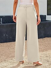 billiga breda ben och hög midja-Dam Brett skaft Byxor Streetwear Ledigt Fullängd Hög midja Ensfärgat Ficka Mateial som andas Mjuk Microelastisk Semester Gata Dagliga kläder Svart Röd Brun Kaki Vår Höst Normal