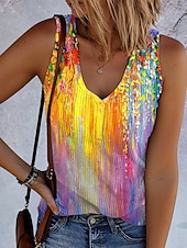 billige Boho tank topp-Dame Camisole Tank Top Grafisk Geometrisk Årgang Stilfull Etnisk Ermeløs V-hals Vanlige topper Daglig Trykt mønster Gul Blå Lilla Grønn Sommer Vår
