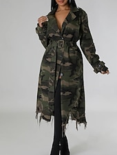 preiswerte Trenchcoats-Damen Trenchcoat Bequem Knöpfe Tasche Modern Streetstyle Tarnung Outdoor Ausgehen Einreihig Lang Umlegekragen Normale Passform Langarm Oberbekleidung Hellgrün Dunkelgrün Herbst Winter