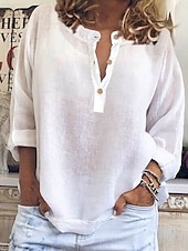 abordables Chemises-Femmes Chemise Couleur Unie Uni Élégant Occasionnel manche longue Col en V Encolure en V Hauts Réguliers Quotidien Boutons Blanche Jaune Bleu Violet Été Printemps