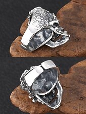 abordables Bijoux pour hommes-Bague gothique crâne pour homme avec cristaux rouges, matériau en alliage, design vintage pour fêtes d&#039;Halloween, style punk et occasion rétro