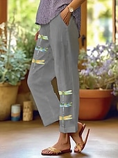 preiswerte Gerade geschnittene Hose-Damen Chinos Urlaub Vintage Ethno-Stil Knöchellang Hohe Taille Grafik Tiermotiv Tasche Atmungsaktiv Weich Außenbereich Mikroelastisch Formell Outdoor Urlaub Schwarz Weiß Blau aschgrau Sommer Frühling