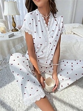 economico Top e pantaloni pigiama da donna-Per donna Set Pigiama Casual Comfort Floreale Farfalla Patchwork Elastico in vita Camicia Pantalone Casa Quotidiano Manica Corta Scollo a V Rosa chiaro Bianco Rosa Rosso Estate Primavera Vestibilit