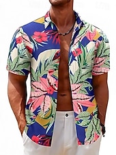 cheap Men&#039;s Plus Size Shirts-Men&#039;s Floral Graphic Prints Shirt Summer Hawaiian Shirt Short Sleeves Shirt Turndown Outdoor Street Black Yellow Red Navy Blue Royal Blue Print Clothing Apparel Fashion Designer Casual Soft