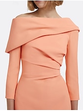 levne modrá-Šaty sheath  sloupec koktejlové šaty Elegantní šaty formální svatební host délka nad kotníky rukáv 3/4 bez ramene elastická krepa s nařasením