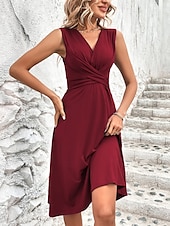abordables Robe blanche-Femmes Robe Midi Robe trapèze Robe d&#039;été Occasionnel Quotidien Coupe régulière Uni Sans manches Col en V Noir Vin Gris Été