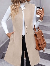 economico Gilet-Per donna Gilet Caldo Confortevole Bottoni Moda Semplice Ferie Weekend Monopetto Lungo Scollo a V Vestibilità regolare Senza Maniche Capispalla Nero Rosso Albicocca Autunno Inverno
