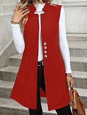 economico Gilet-Per donna Gilet Caldo Confortevole Bottoni Moda Semplice Ferie Weekend Monopetto Lungo Scollo a V Vestibilità regolare Senza Maniche Capispalla Nero Rosso Albicocca Autunno Inverno