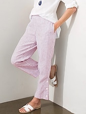 economico Pantaloni-Per donna Chinos Vacanza Casual Lunghezza intera Vita Alta A righe Tasca Fascia Elastica Stampa Comodo Morbido Confortevole Micro-elastico All&#039;aperto Streetwear Esercito verde Nero Rosa Blu Estate