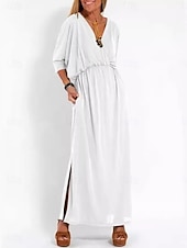 economico Vestito bianco-Per donna Abito maxi Abito a trapezio Abito Estivo Casual Quotidiano Vestibilità regolare Semplice Manica 3/4 Scollo a V Nero Bianco Rosa Azzurro cielo Estate