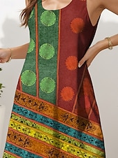 billige Boho-kjoler-Dame Mini kjole Solkjole Kjole med A-linje Sommerkjole Ferie Fritid Bohem Bryllup utendørs Hjem Normal Blomstret Grafisk Geometrisk Ermeløs U-hals Rød Sommer Vår