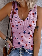 voordelige Onafhankelijkheidsdag Top-Dames Patriottische Camisole Tanktop Grafische Vlag Vintage Tropisch Stijlvol Mouwloos V-hals Reguliere Tops Dagelijks Afdruk Wit Roze Blauw Zomer Lente